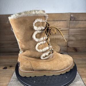 UGG Australia Womens Size 6 Rommy Lace-Up Boots Chestnut Suede & Shearling